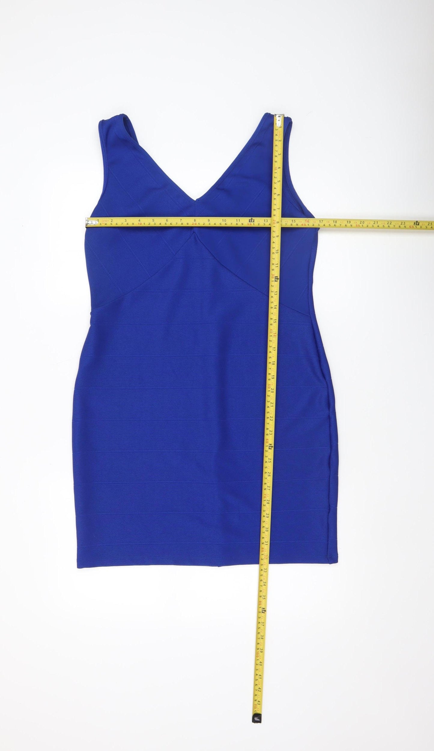 Doll & Frog Women's Blue Bodycon Zip V-Neck Sleeveless Dress Size 16