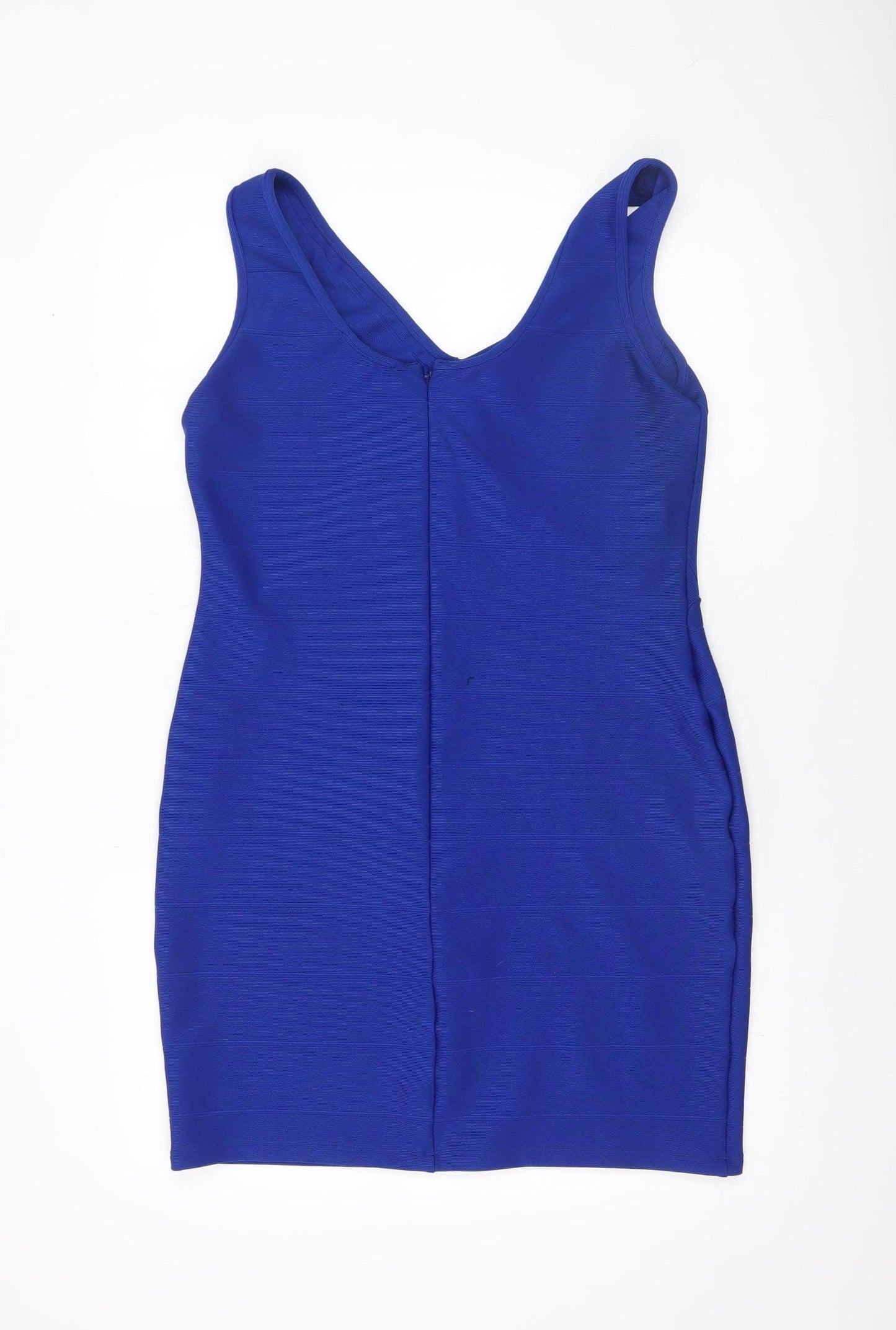 Doll & Frog Women's Blue Bodycon Zip V-Neck Sleeveless Dress Size 16