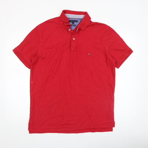 Tommy Hilfiger Men's Red XL Regular Fit Cotton Polo Shirt
