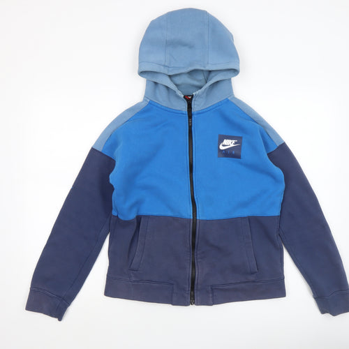Nike Boys Blue Colourblock Full Zip Hoodie XL Cotton Blend