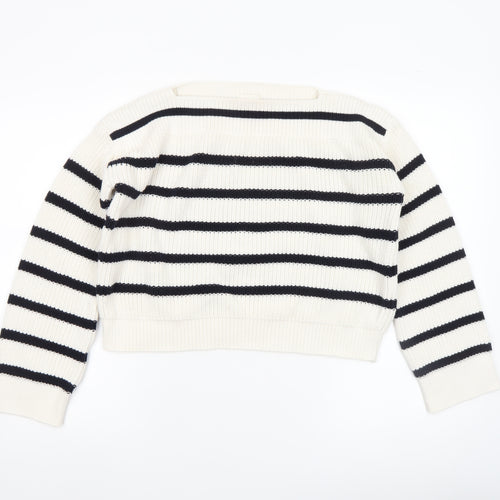 Hush Women’s Ivory Black Striped Knit Pullover Jumper XS Cotton