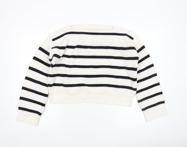 Hush Women’s Ivory Black Striped Knit Pullover Jumper XS Cotton