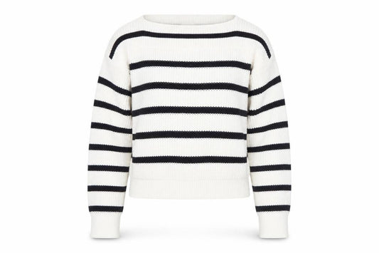 Front view of Hush Women’s Ivory Black Striped Knit jumper XS Cotton