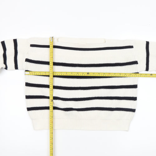 Hush Women’s Ivory Black Striped Knit Pullover Jumper XS Cotton