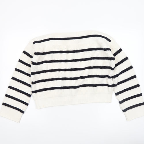 Hush Women’s Ivory Black Striped Knit Pullover Jumper XS Cotton