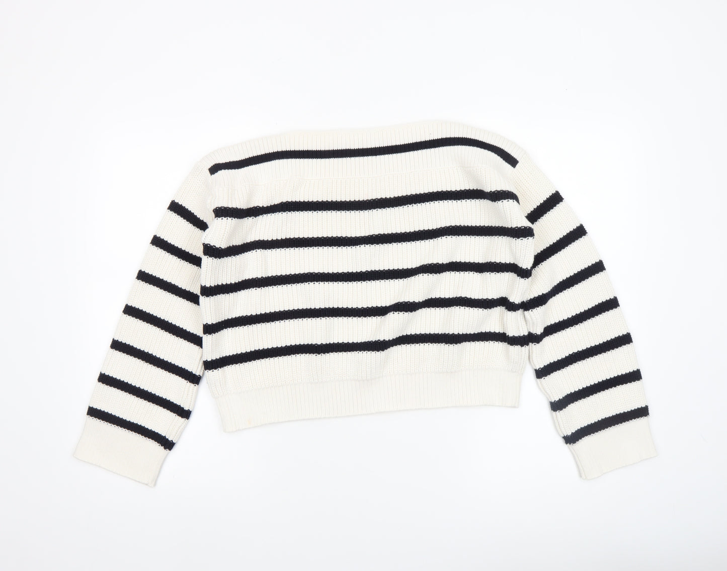 Hush Women’s Ivory Black Striped Knit Pullover Jumper XS Cotton