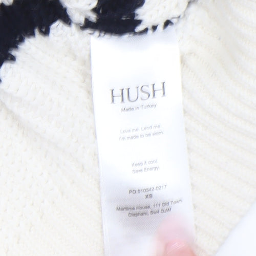Hush Women’s Ivory Black Striped Knit Pullover Jumper XS Cotton