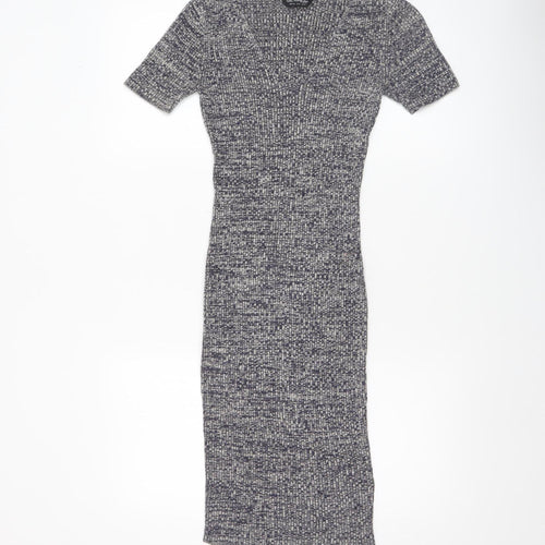Miss Selfridge Women Grey Midi Bodycon Knit Dress Size 10