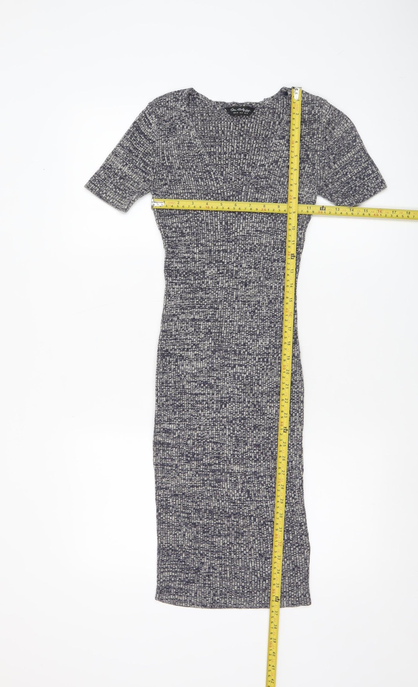 Miss Selfridge Women Grey Midi Bodycon Knit Dress Size 10