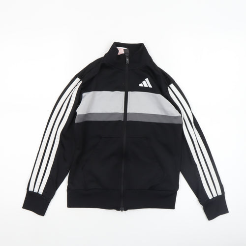 Adidas Boys Black Track Jacket 10-11 Years Full Zip Colourblock Activewear