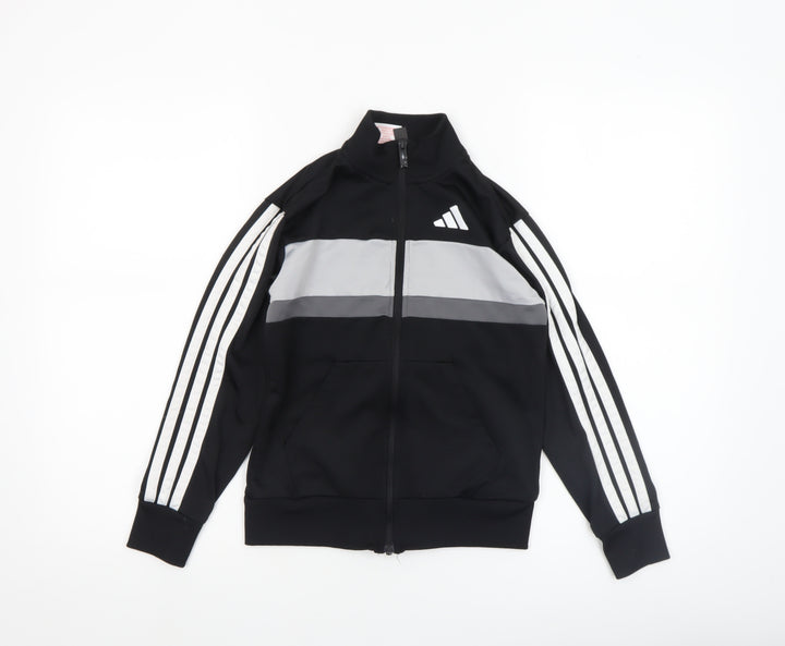 Adidas Boys Black Track Jacket 10-11 Years Full Zip Colourblock Activewear