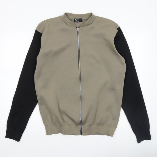 boohooMAN Men's Khaki & Black Bomber Jacket Size L Full Zip Lightweight Knit