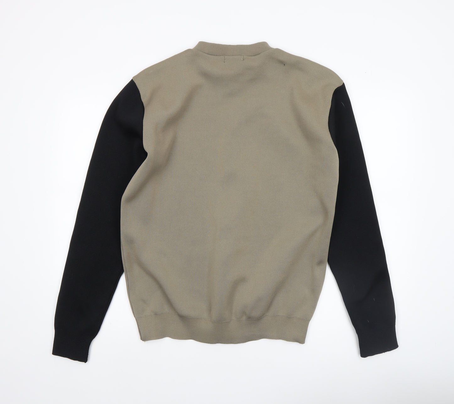 boohooMAN Men's Khaki & Black Bomber Jacket Size L Full Zip Lightweight Knit