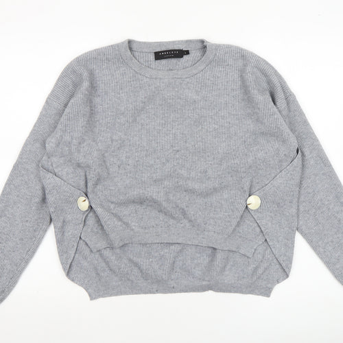 Angeleye London Womens Grey Size 14 Ribbed Knit Button Jumper