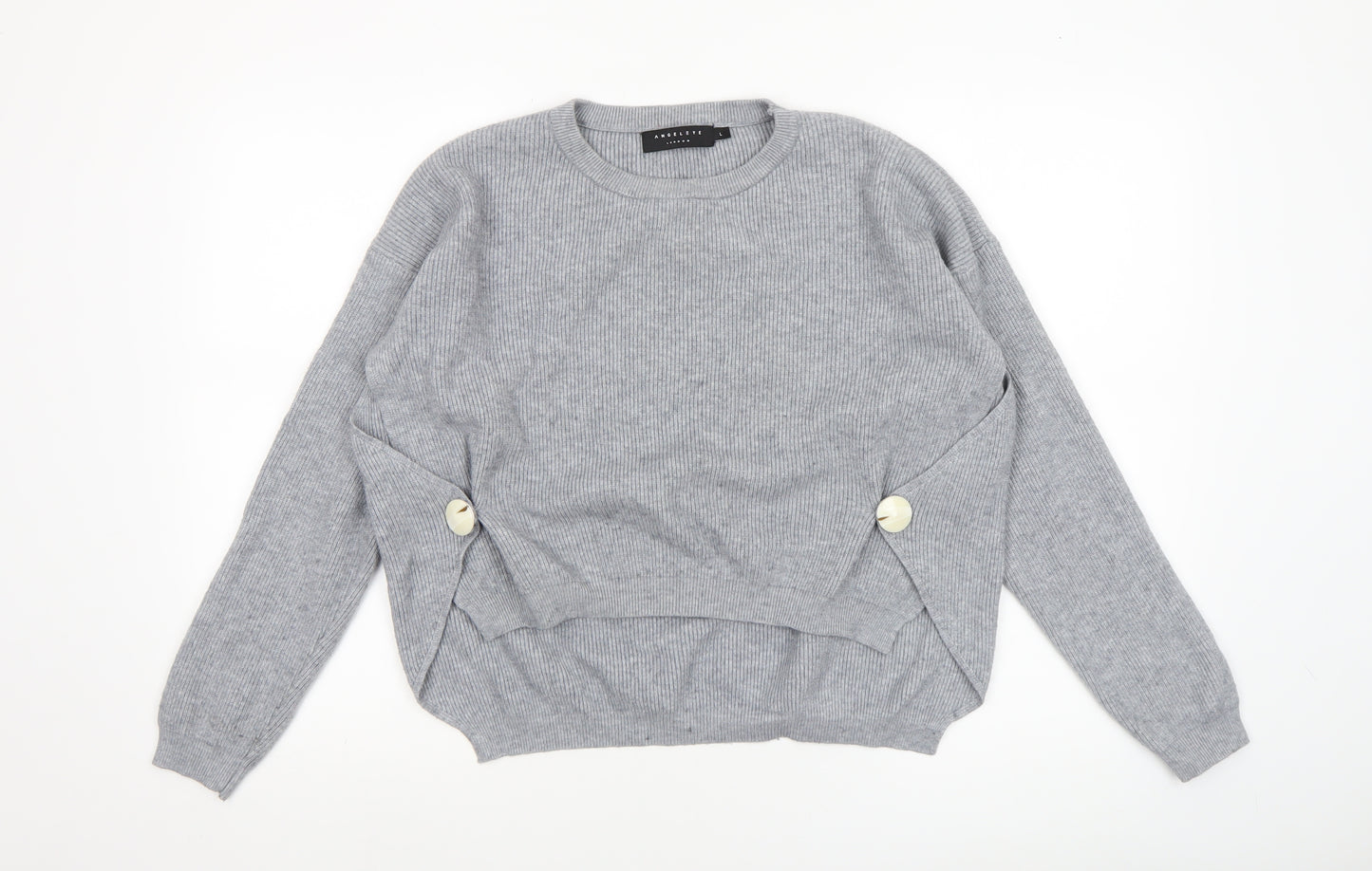 Angeleye London Womens Grey Size 14 Ribbed Knit Button Jumper