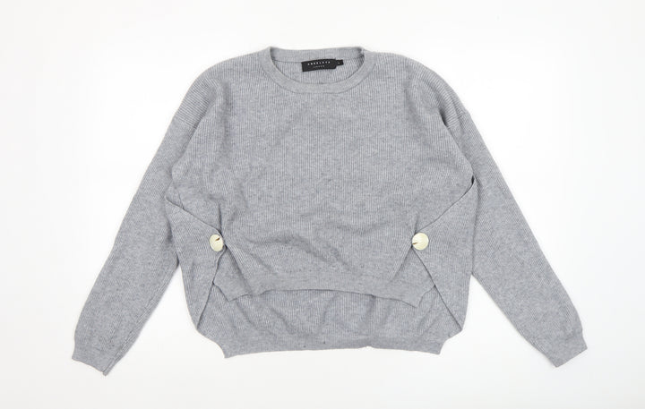 Angeleye London Womens Grey Size 14 Ribbed Knit Button Jumper