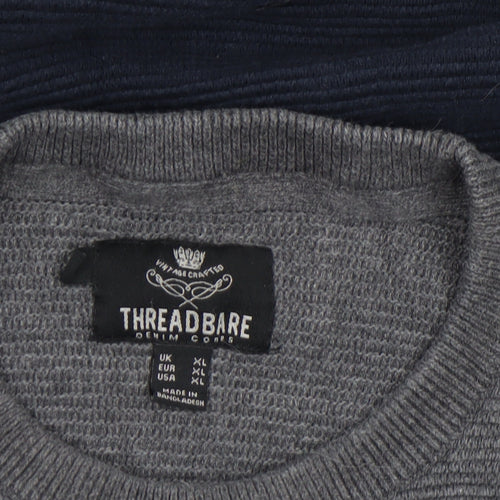 Threadbare Men's Blue Grey Cotton Crew Neck Jumper XL