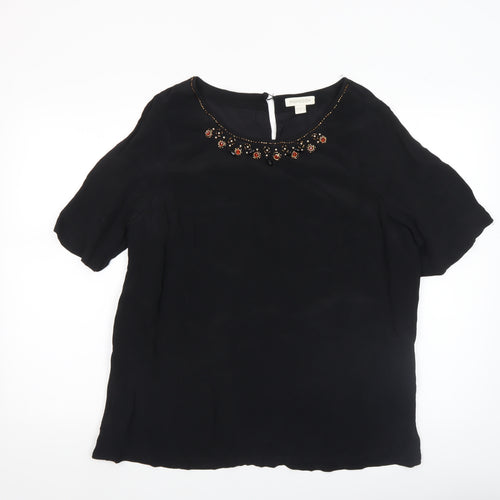 Monsoon Women Black Beaded Tunic Blouse Size 14 Viscose