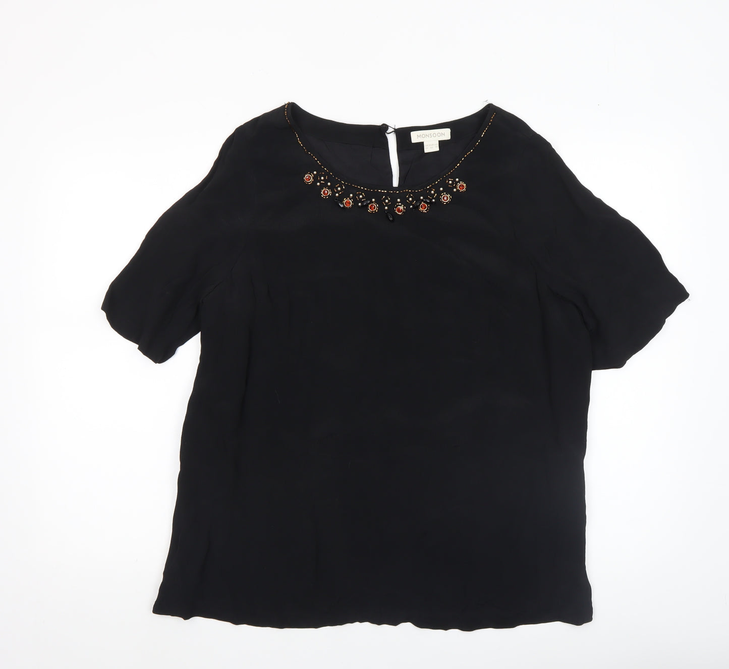 Monsoon Women Black Beaded Tunic Blouse Size 14 Viscose