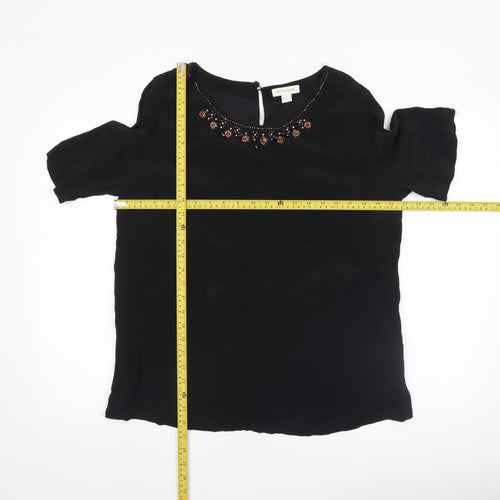 Monsoon Women Black Beaded Tunic Blouse Size 14 Viscose