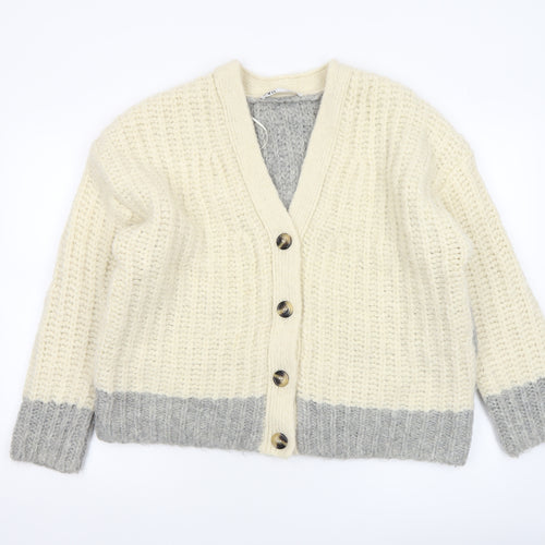 Zara Women’s Cream Grey Chunky Knit Cardigan Size S