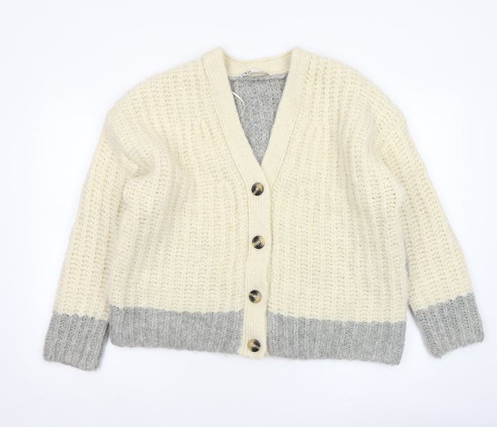 Zara Women’s Cream Grey Chunky Knit Cardigan Size S