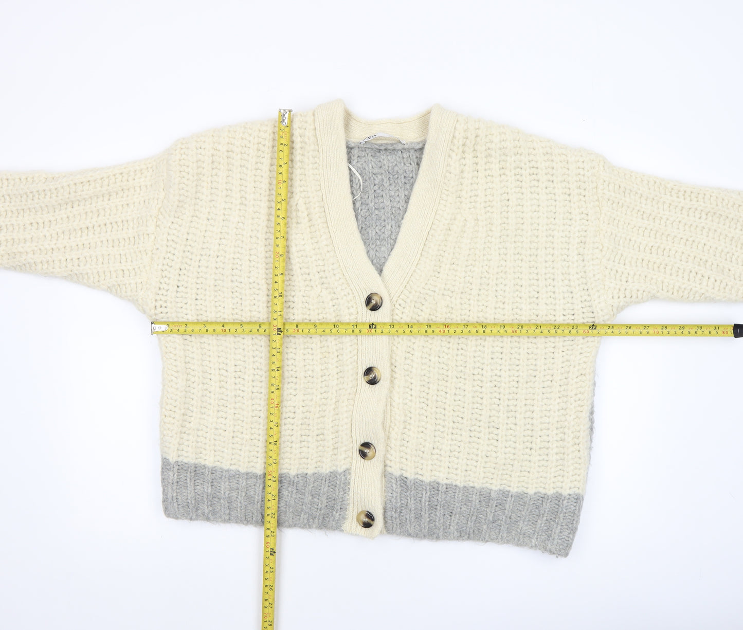 Zara Women’s Cream Grey Chunky Knit Cardigan Size S
