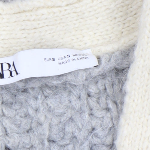 Zara Women’s Cream Grey Chunky Knit Cardigan Size S