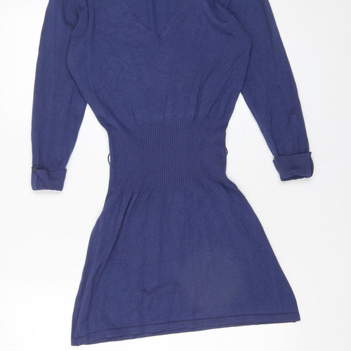 Matalan Women Blue Size 10 V-Neck Bodycon Knit Mini Dress