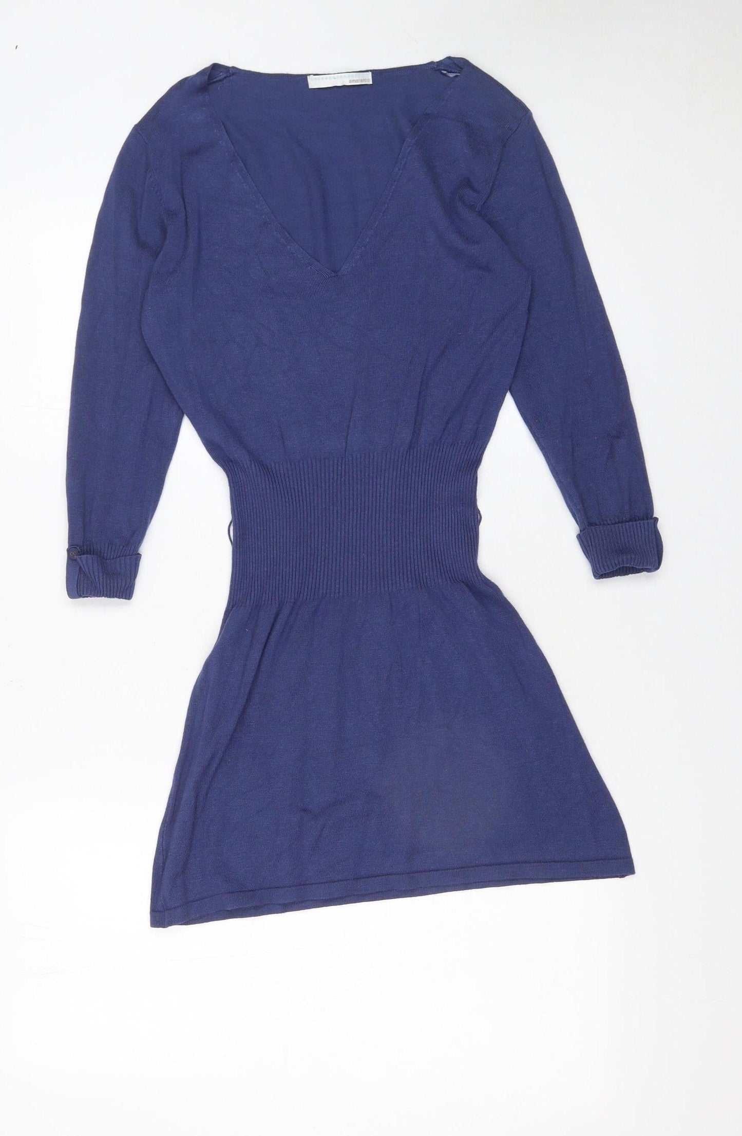 Matalan Women Blue Size 10 V-Neck Bodycon Knit Mini Dress