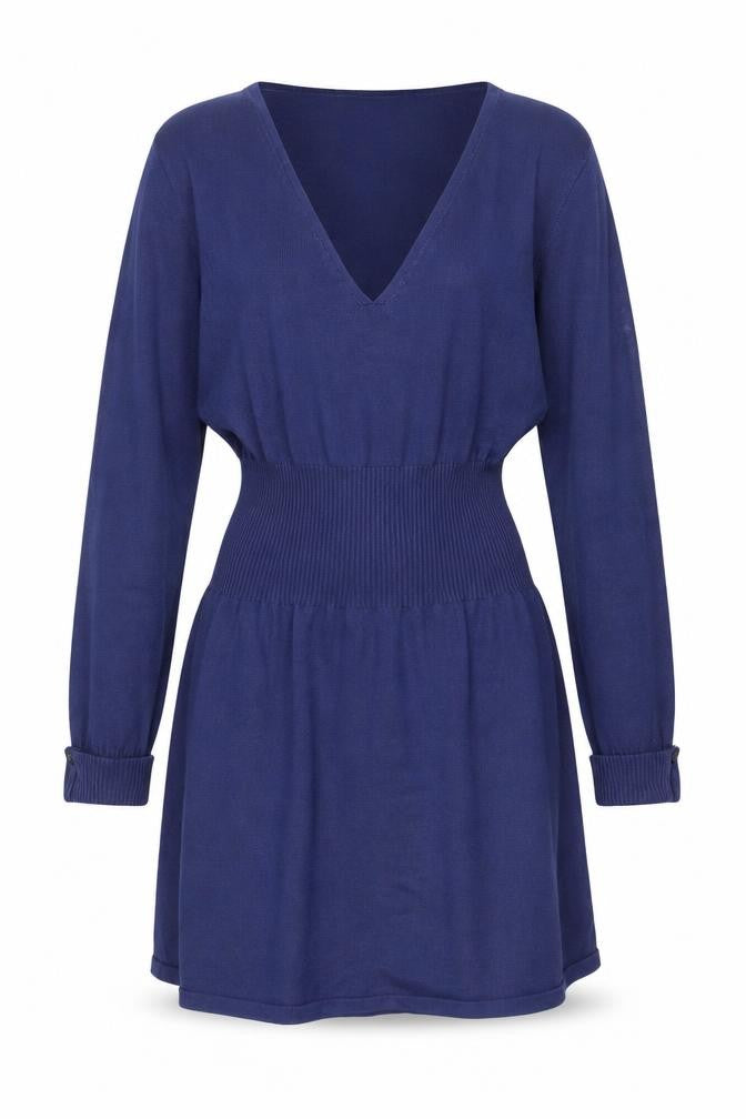 Matalan Women Blue Size 10 V-Neck Bodycon Knit Mini Dress