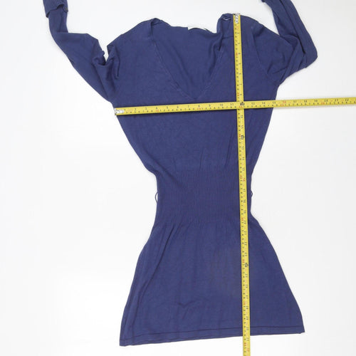 Matalan Women Blue Size 10 V-Neck Bodycon Knit Mini Dress