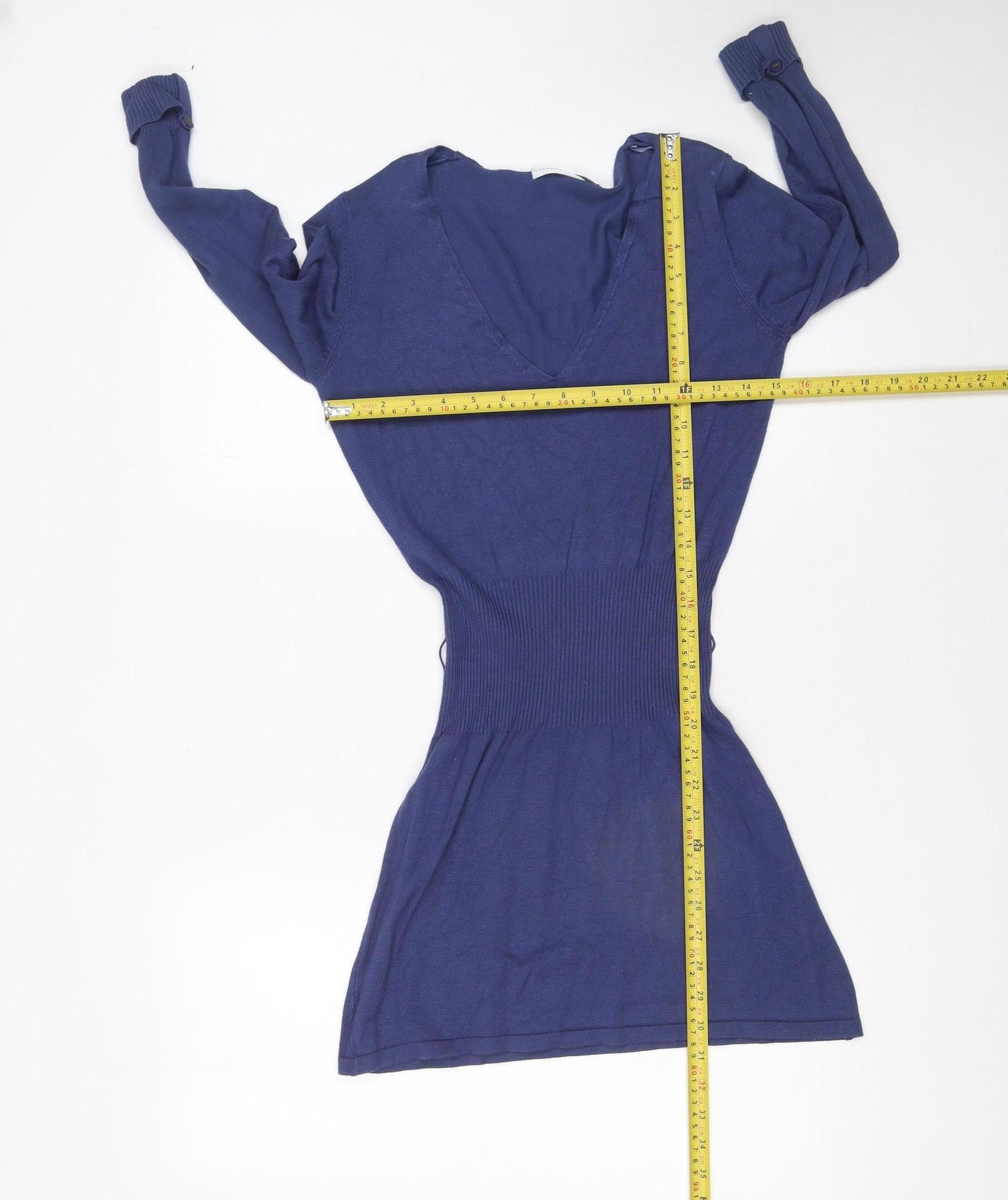Matalan Women Blue Size 10 V-Neck Bodycon Knit Mini Dress