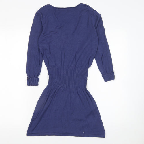 Matalan Women Blue Size 10 V-Neck Bodycon Knit Mini Dress