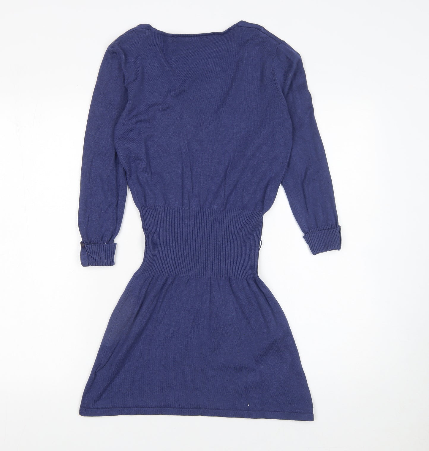 Matalan Women Blue Size 10 V-Neck Bodycon Knit Mini Dress