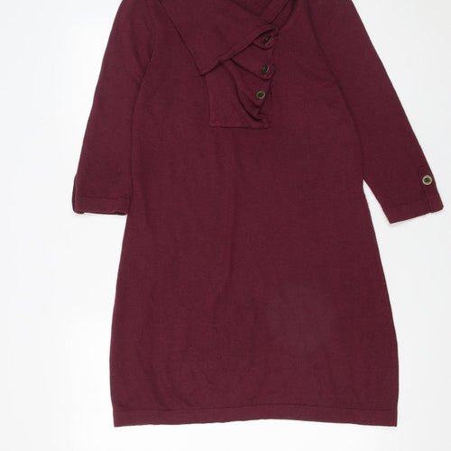 Wallis Women Red Knit Cowl Neck Jumper Dress M 3/4 Sleeve Classic