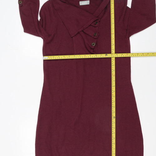 Wallis Women Red Knit Cowl Neck Jumper Dress M 3/4 Sleeve Classic