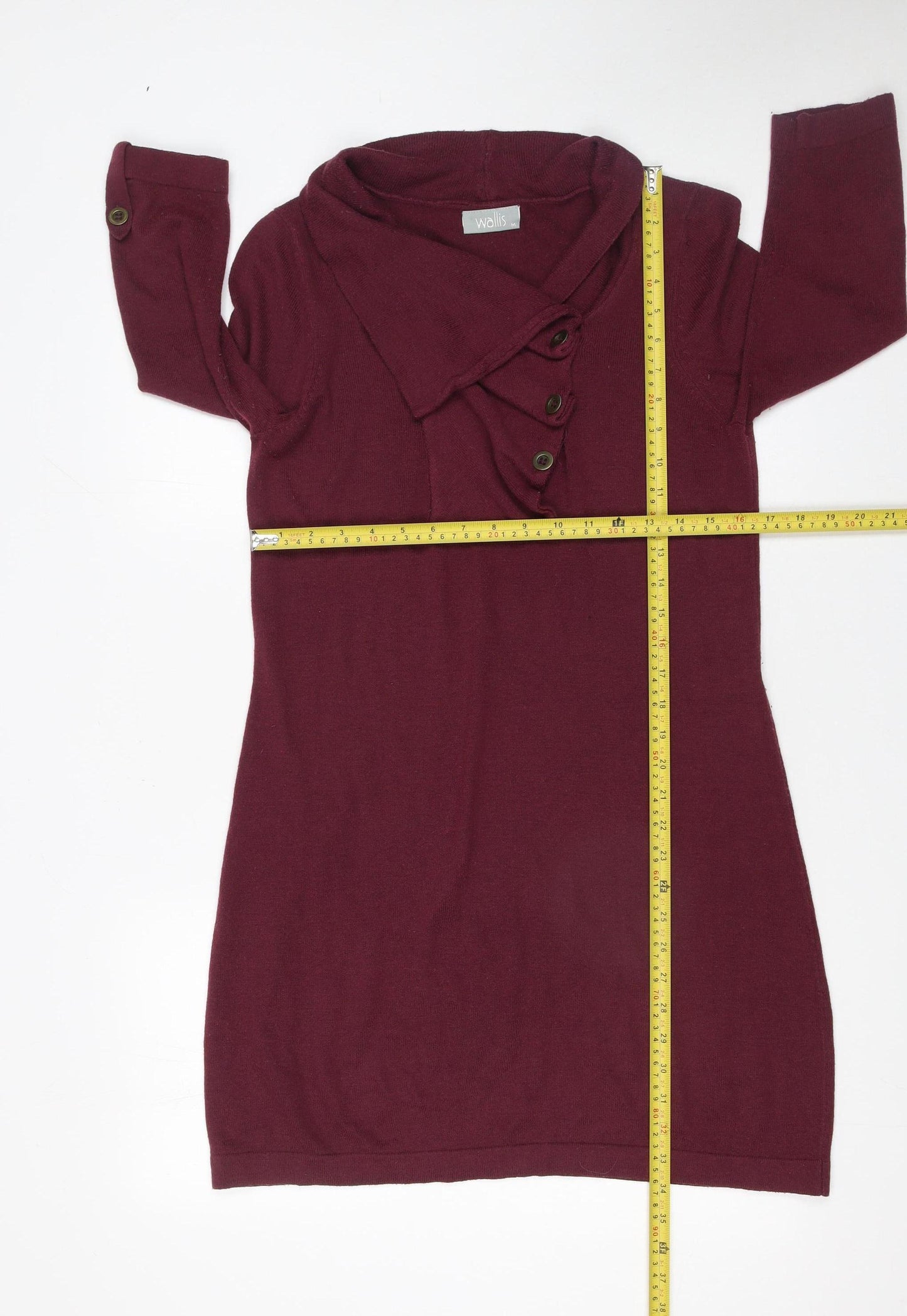 Wallis Women Red Knit Cowl Neck Jumper Dress M 3/4 Sleeve Classic