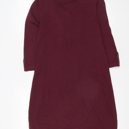Wallis Women Red Knit Cowl Neck Jumper Dress M 3/4 Sleeve Classic
