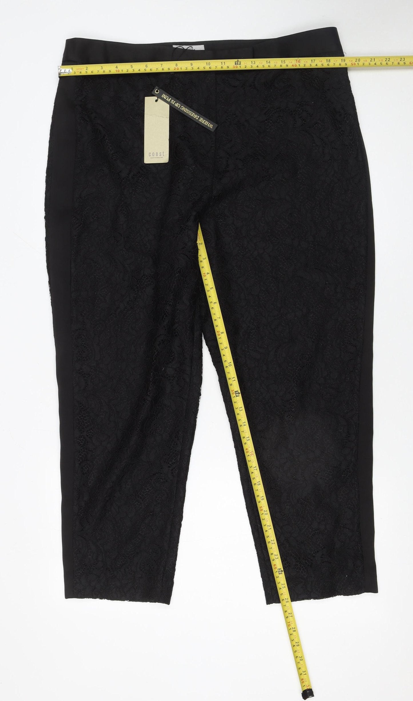 Coast Womens Black Lace Cropped Dress Pants Size 16 Elegant Evening Wear
