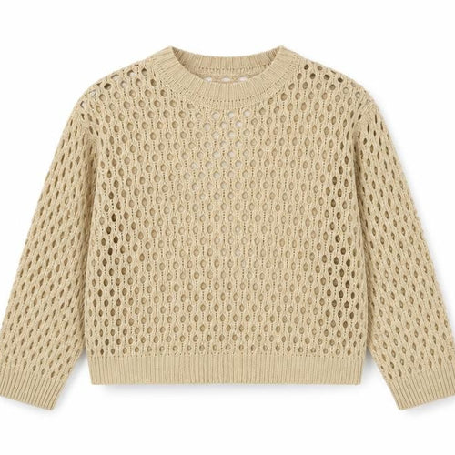 H&M Women Beige Open-Knit Acrylic Jumper Medium UK 12