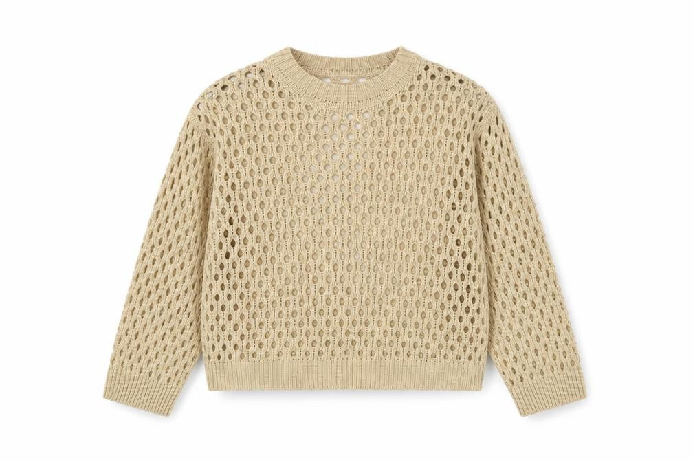 H&M Women Beige Open-Knit Acrylic Jumper Medium UK 12