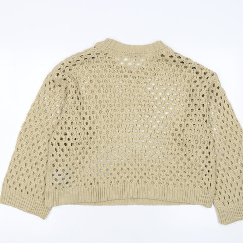 H&M Women Beige Open-Knit Acrylic Jumper Medium UK 12
