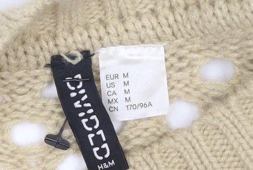 H&M Women Beige Open-Knit Acrylic Jumper Medium UK 12