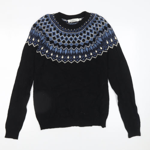H&M Men’s Black Fair Isle Crew Neck Wool Blend Jumper M