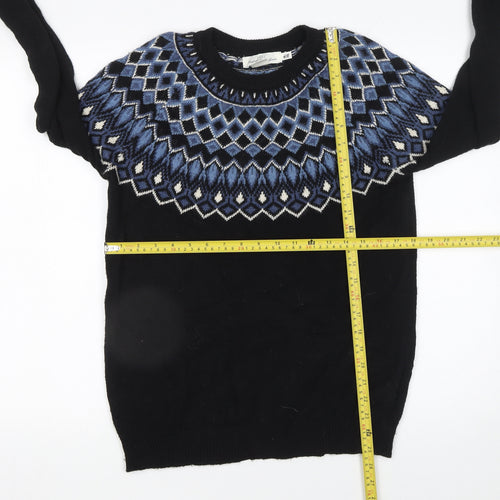 H&M Men’s Black Fair Isle Crew Neck Wool Blend Jumper M