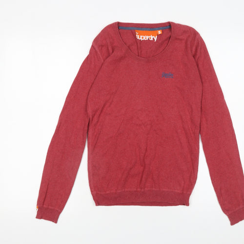 Superdry Men's Red Cotton Crew Neck Pullover Jumper Size S