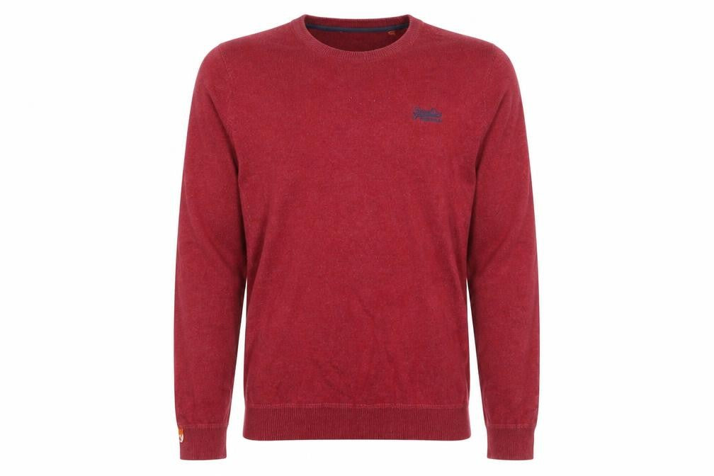 Front view of Superdry Men's Red Cotton Crew Neck jumper, size S