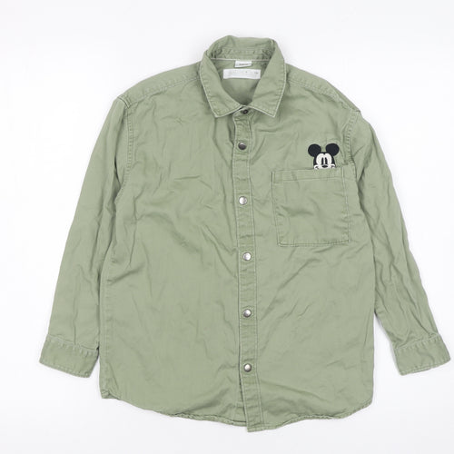 Zara Boys Green Disney Mickey Mouse Button-Up Long Sleeve Shirt Age 8