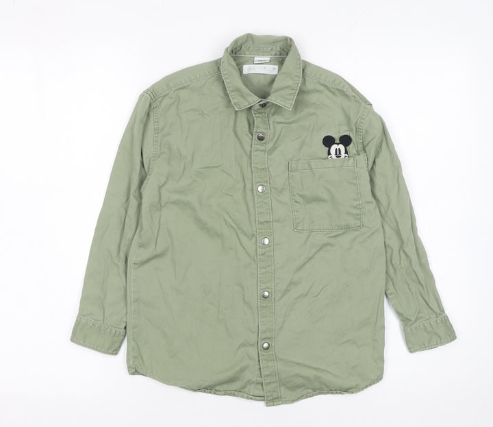 Zara Boys Green Disney Mickey Mouse Button-Up Long Sleeve Shirt Age 8